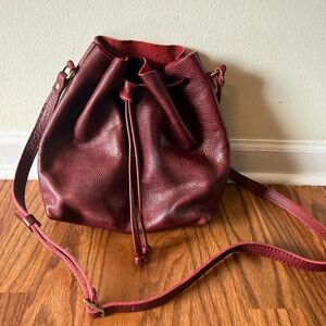 Portland Leather Burgundy Drawstring Bucket Bag